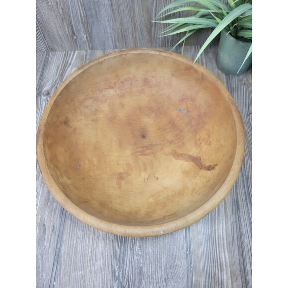 Vintage Round Wooden Bowl, Primitive Condition 12" - Picture 3 of 5